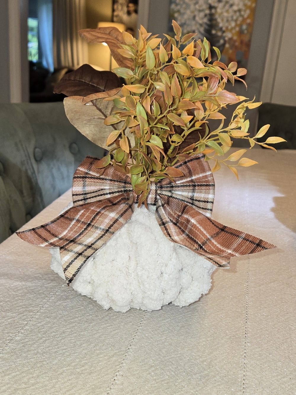 Autumn Faux Foliage Arrangement with Plaid Bow - Orange